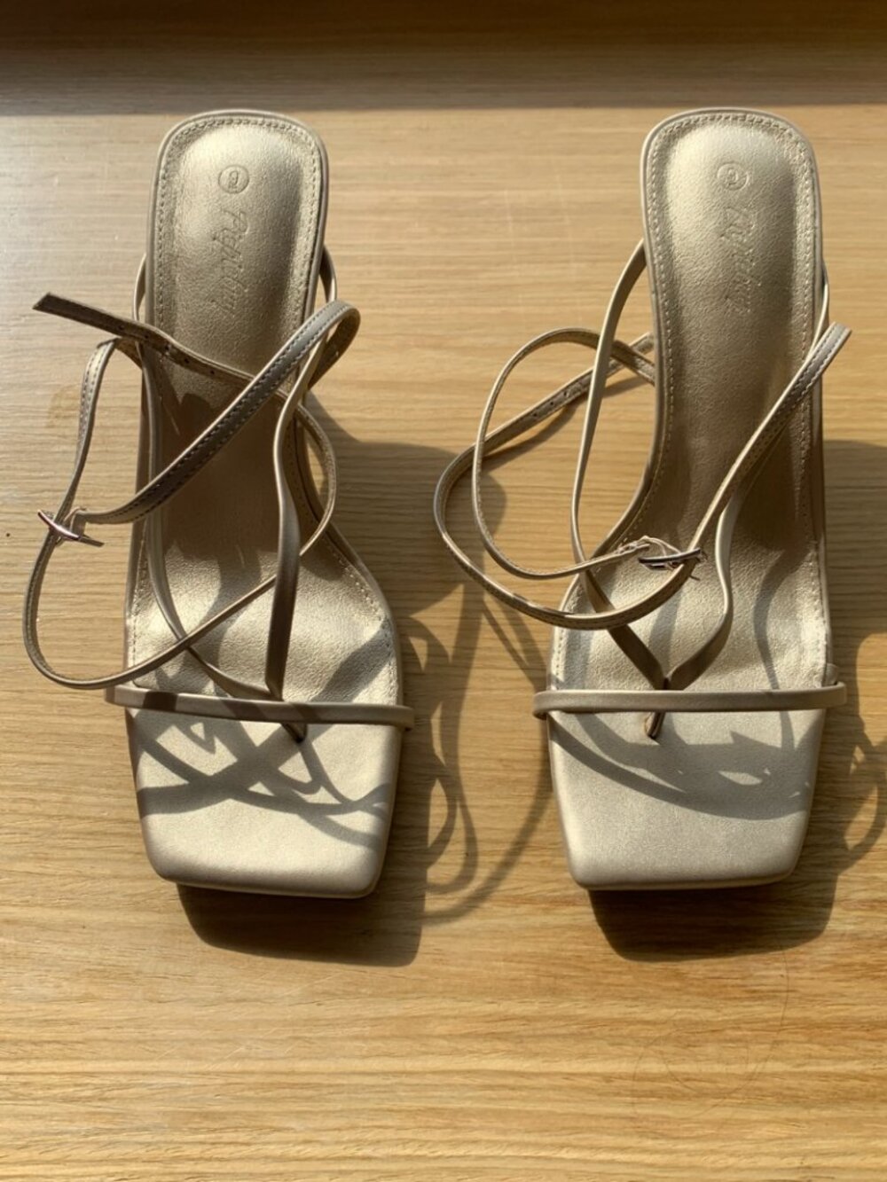 PiePieBuy Women's Gold Lace Up Kitten Heeled Sandals Square | 9